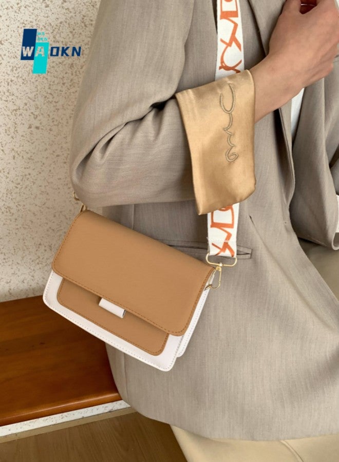 WAOKN Ladies Casual Retro Shoulder Bag, Women's Simple Dual Block Color Crossbody Bag Sling Bag, Flip Style Fashion Small Square Bag Handbag Carrying Bag Side Bag for College Students and Teenager  - Image 2
