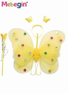 MEBEGIN 4 PCS LED Glowing Butterfly Wings Back Decoration with 1 Headband 1 Skirt 1 Fairy Stick for Little Girl, Light Up Luminous Costume for Party Photo Prop Party Favor Yellow  - Image 4