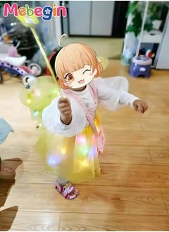 MEBEGIN 4 PCS LED Glowing Butterfly Wings Back Decoration with 1 Headband 1 Skirt 1 Fairy Stick for Little Girl, Light Up Luminous Costume for Party Photo Prop Party Favor Yellow  - Image 5
