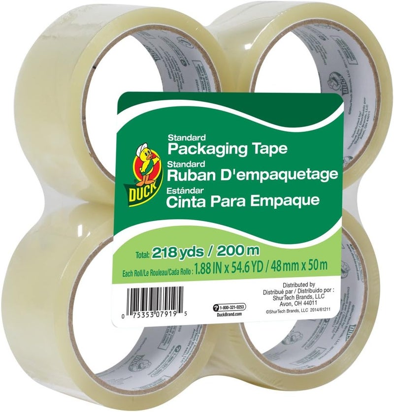 Duck Brand Standard Packaging Tape Refill - 4 Rolls of Clear Tape, 1.88 Inch x 55 Yard - Image 1