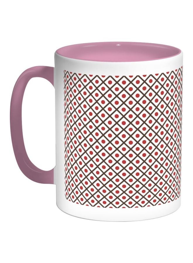 Circles And Squares Printed Coffee Mug Pink/White/Black 325ml