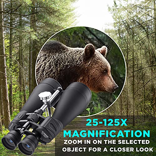 BARSKA Gladiator 25-125x80 Zoom Binoculars (Green Lens, Braced-in Tripod Adapter) , Black - Image 4
