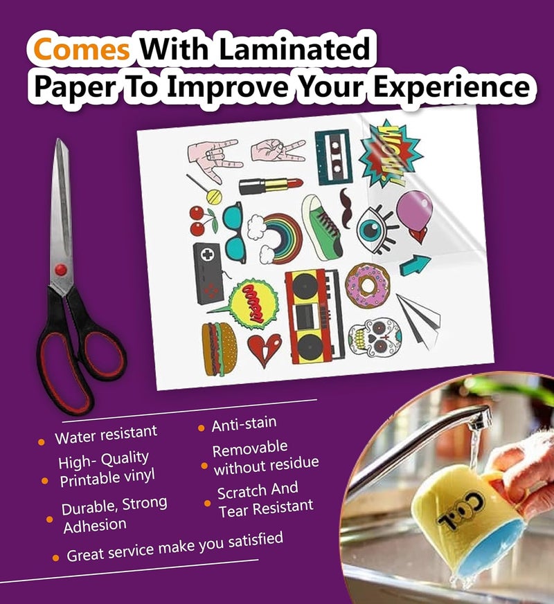هادي ورق صور لامع أبيض فاخر مقاس A4 - 50 ورقة ملصقات ذاتية اللصق - قابلة للطباعة لطابعات نفث الحبر والليزر - مقاومة للماء - ألوان رائعة، سريعة الجفاف، متعددة الاستخدامات، ورقة كاملة للملصقات الشخصية التي تصنعها بنفسك - Image 2