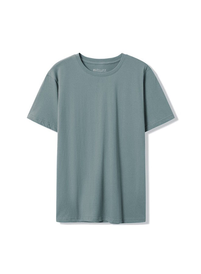 Markless men's Pure Cotton Skin-friendly T-shirt Solid Color Short Sleeve Undershirt 5630 Dusk Blue 2XL - Image 3