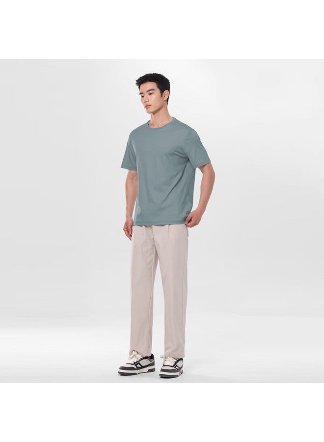 Markless men's Pure Cotton Skin-friendly T-shirt Solid Color Short Sleeve Undershirt 5630 Dusk Blue 2XL - Image 1