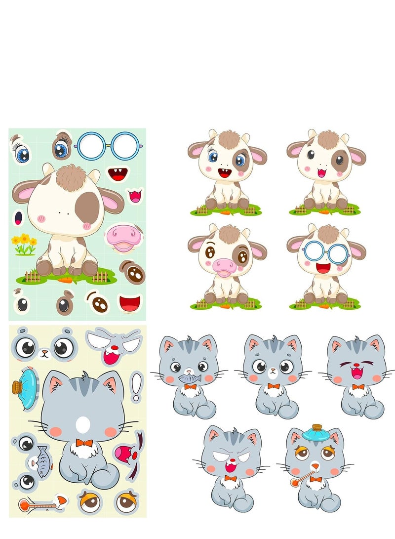 KASTWAVE 36 Sheets Cartoon Animal Stickers 6 Different Make a Face Animal Stickers for Kids Reusable Cute DIY Favorite Stickers for Kids Birthday Party Favor Supplies Craft and More to Foster Kids Creativity - Image 4