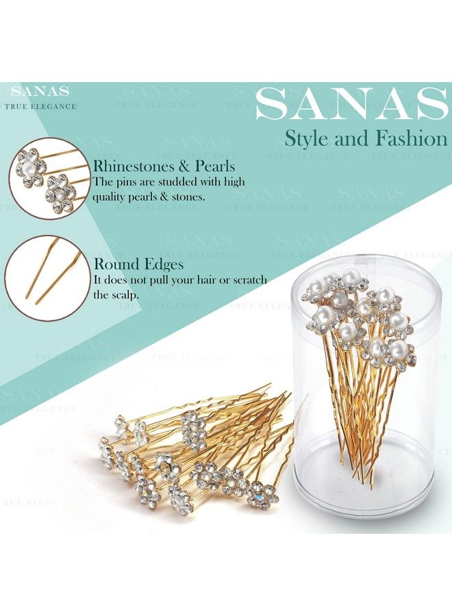 Sanas إكسسوارات شعر مرفوعة 24 قطعة دبابيس شعر مزينة بالأحجار الكريمة دبابيس زهور للعروس مجوهرات شعر للزفاف دبابيس شعر فاخرة دبابيس شعر لامعة للنساء 24 قطعة - Image 4