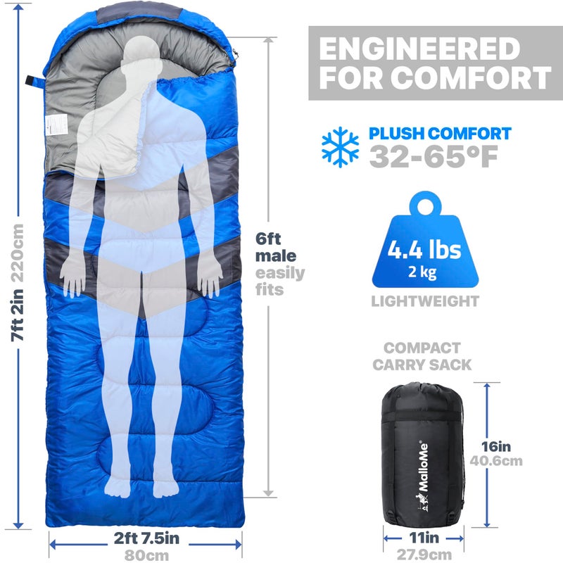 MalloMe Sleeping Bags for Adults Cold Weather & Warm - Backpacking Camping Sleeping Bag for Kids 10-12, Girls, Boys - Lightweight Compact Camping Essentials Gear Accessories Hiking Sleep Must Haves - Image 2