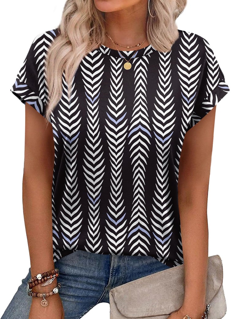 Alaroo Womens Summer Tops Short Sleeve Shirts Spring Clothes Crew Neck Cute Trendy Vacation Outfits Tunic Blouses Vertical Striped Print 58 L - Image 1