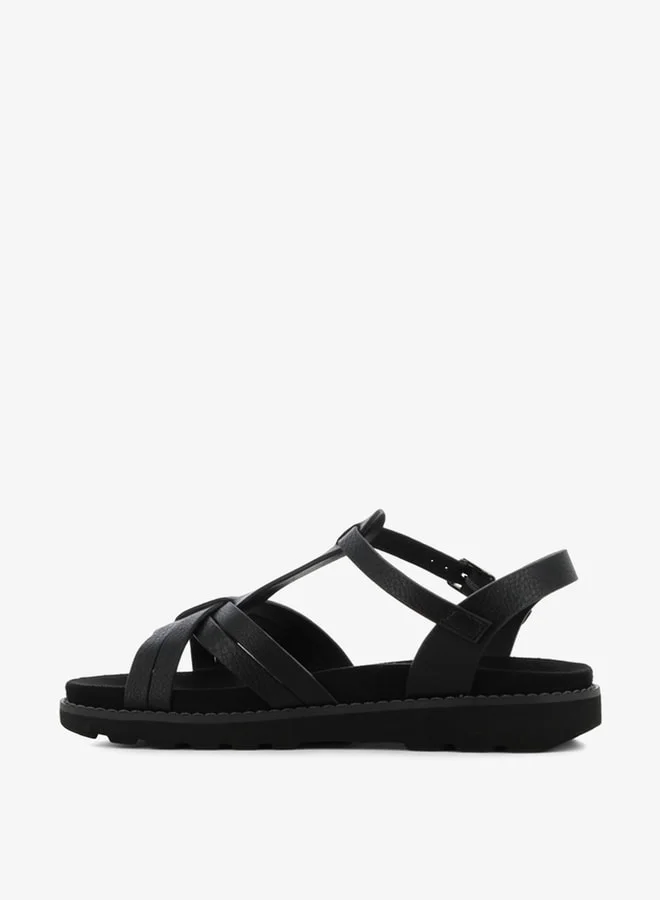 SJ Women's Textured Strap Sandals with Buckle Closure