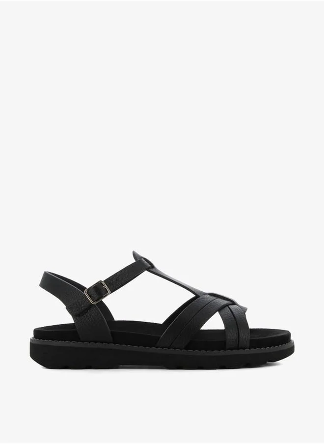 SJ Women's Textured Strap Sandals with Buckle Closure