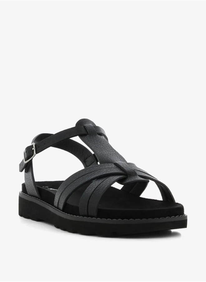 SJ Women's Textured Strap Sandals with Buckle Closure