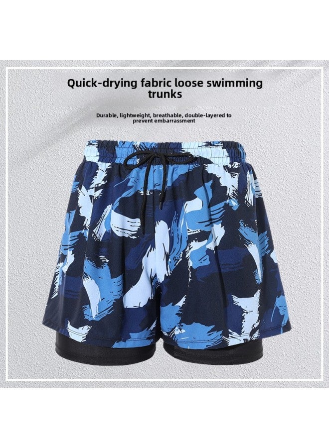 إسكدنيا شورت سباحة رجالي مضاد للإحراج 2022 سريع الجفاف مقاس كبير ملابس سباحة بوكسر احترافية للسباحة في الربيع الحار مجموعة كاملة من المعدات - اللون: أزرق مموه - - Image 1