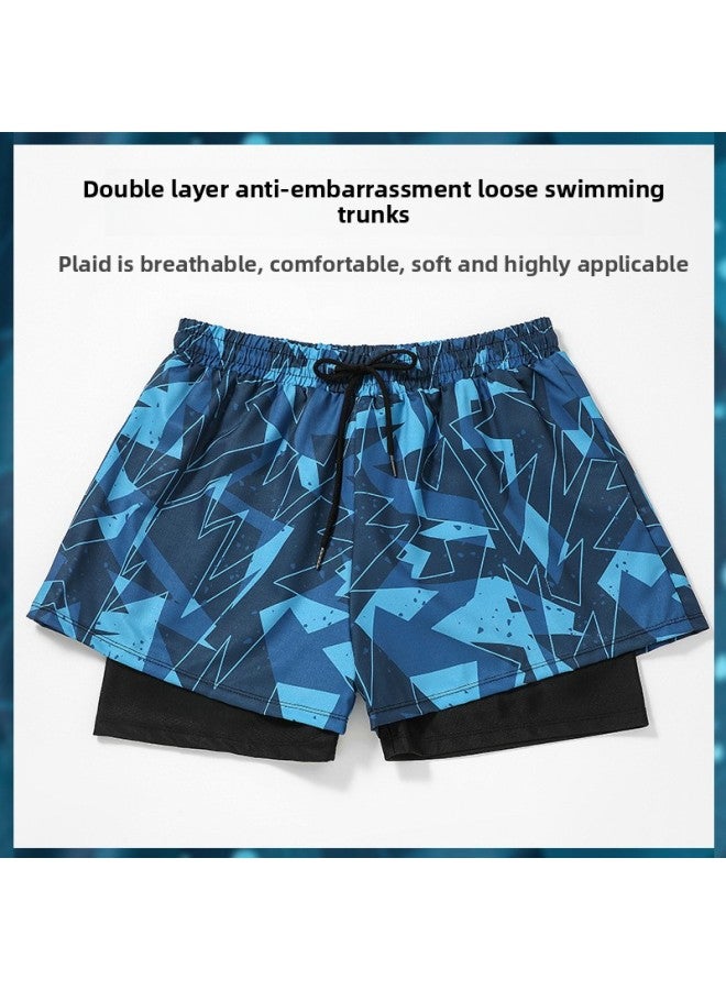 إسكدنيا شورت سباحة رجالي مضاد للإحراج 2022 سريع الجفاف مقاس كبير ملابس سباحة بوكسر احترافية للسباحة في الربيع الحار مجموعة كاملة من المعدات - اللون: أزرق مموه - - Image 3