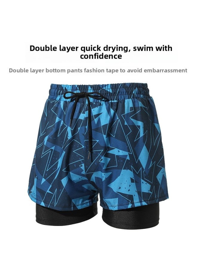 إسكدنيا شورت سباحة رجالي مضاد للإحراج 2022 سريع الجفاف مقاس كبير ملابس سباحة بوكسر احترافية للسباحة في الربيع الحار مجموعة كاملة من المعدات - اللون: أزرق مموه - - Image 4