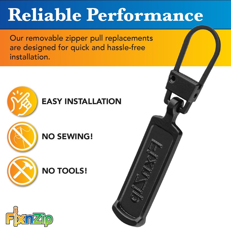 FixNZip Medium to Large Black Zipper Pull Replacements (4-Pack) | Universal Clip-On Pull Tabs for Zipper Repair, Sliders & Luggage, Jackets, Backpacks, Tents, Sleeping Bags & Outdoor Gear - Image 3