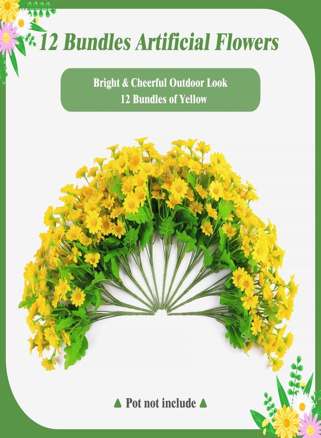 WETRBWEH Fake Flowers, 12 Bundles Yellow Daisy Flowers, Uv-Resistant Artificial Outdoor Flowers for Outdoor Planters, Garden, Balcony, Porch Decor, Realistic Fake Flowers for Summer Decoration - Image 2