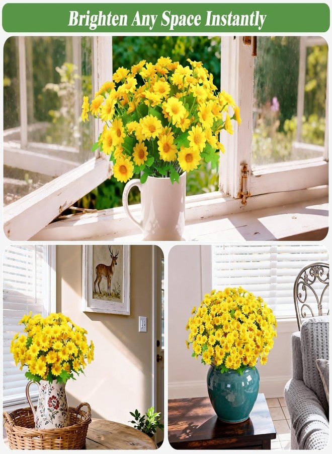 WETRBWEH Fake Flowers, 12 Bundles Yellow Daisy Flowers, Uv-Resistant Artificial Outdoor Flowers for Outdoor Planters, Garden, Balcony, Porch Decor, Realistic Fake Flowers for Summer Decoration - Image 5