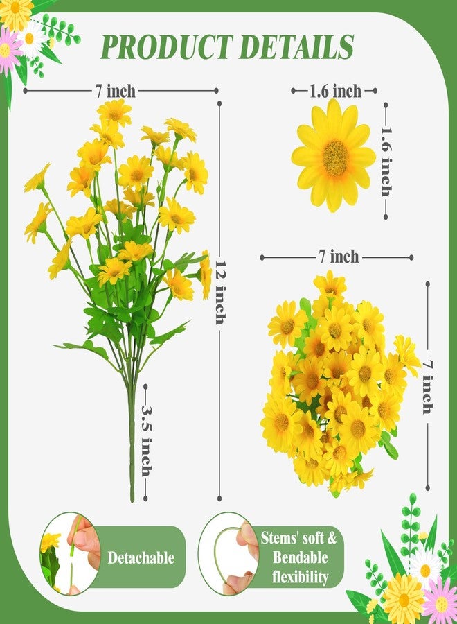 WETRBWEH Fake Flowers, 12 Bundles Yellow Daisy Flowers, Uv-Resistant Artificial Outdoor Flowers for Outdoor Planters, Garden, Balcony, Porch Decor, Realistic Fake Flowers for Summer Decoration - Image 3