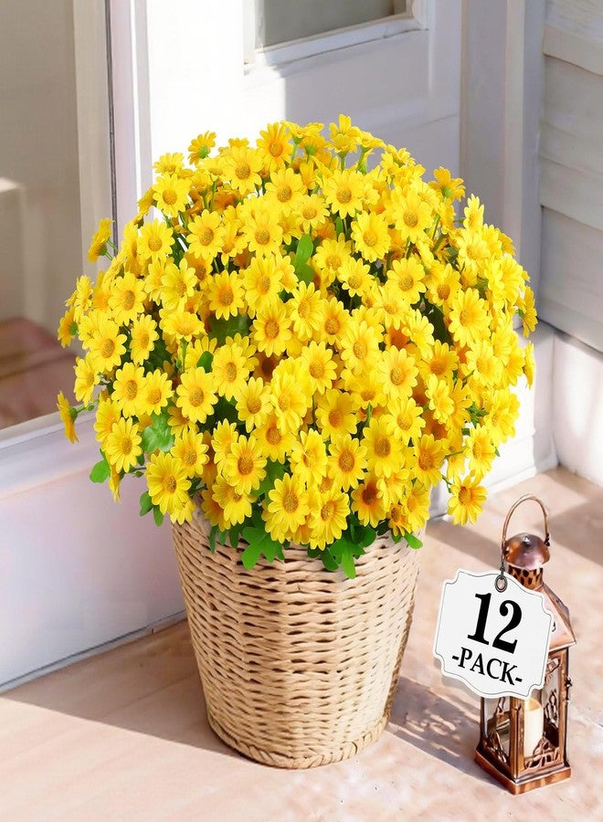 WETRBWEH Fake Flowers, 12 Bundles Yellow Daisy Flowers, Uv-Resistant Artificial Outdoor Flowers for Outdoor Planters, Garden, Balcony, Porch Decor, Realistic Fake Flowers for Summer Decoration - Image 1