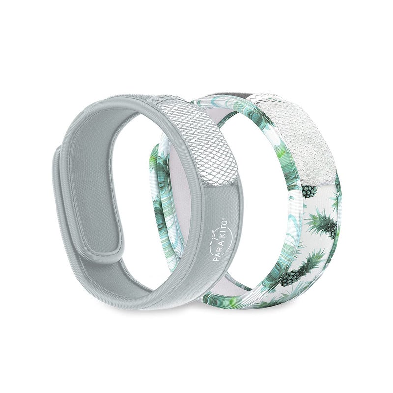 PARA'KITO Mosquito Repellent Bracelets + Refill Pellets Bundle, Mosquito Bracelets, Peppermint Oil, DEET Free Mosquito Repeller, Hiking Accessories, 2 Wristbands u0026 2 Refills (Smokey Grey+Pineapple) - Image 1