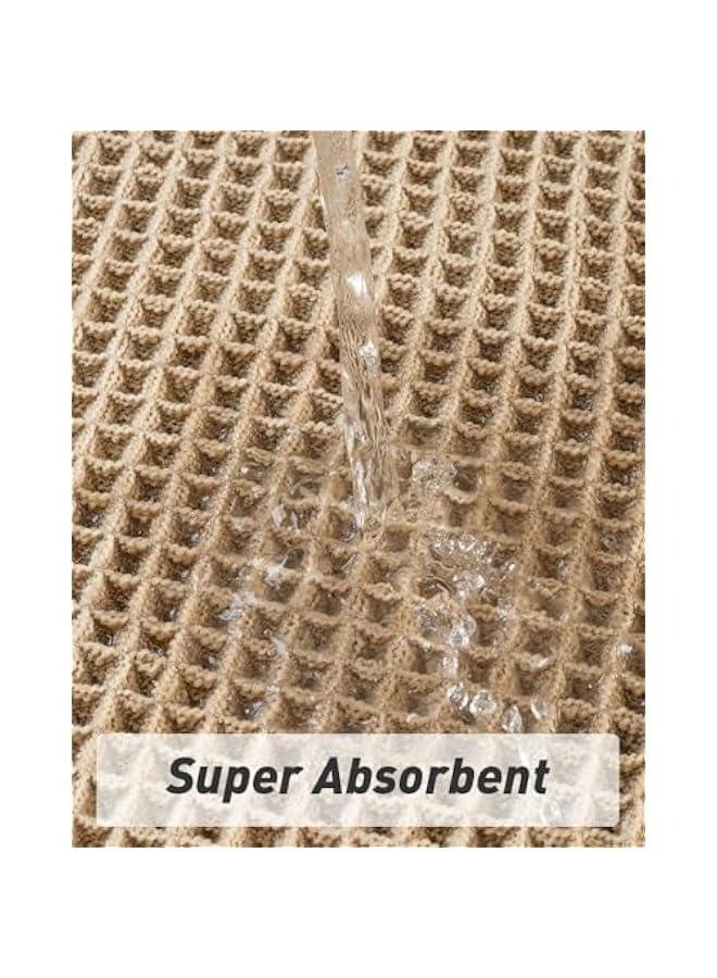 Upgraded Waffle Bath Mat, Super Absorbent Non Slip Bath Mats for Bathroom Floor, Machine Washable Bathroom Rugs with Tassels, Rubber Backed Bathroom Mats, Ultra Soft, 17 x 24, Brown  - Image 3