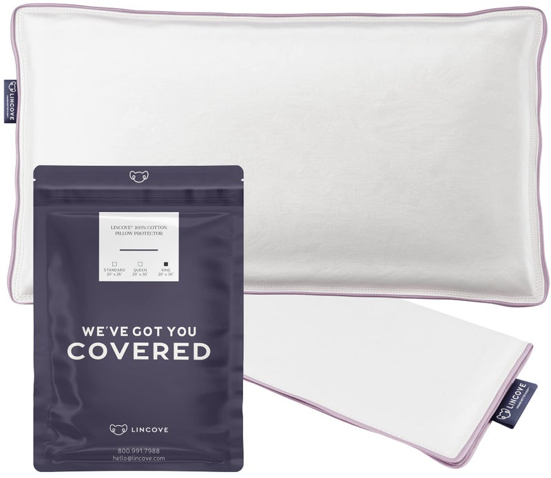 Lincove 100% Cotton Sateen Pillow Protector Cover - Zipper Pillow Cover - 500 Thread Count Luxury Cotton - Zippered Dust Pillow Protector Bed Pillow Case, King Size, 20â€x36â€ â€“ 2 Pack - Image 1