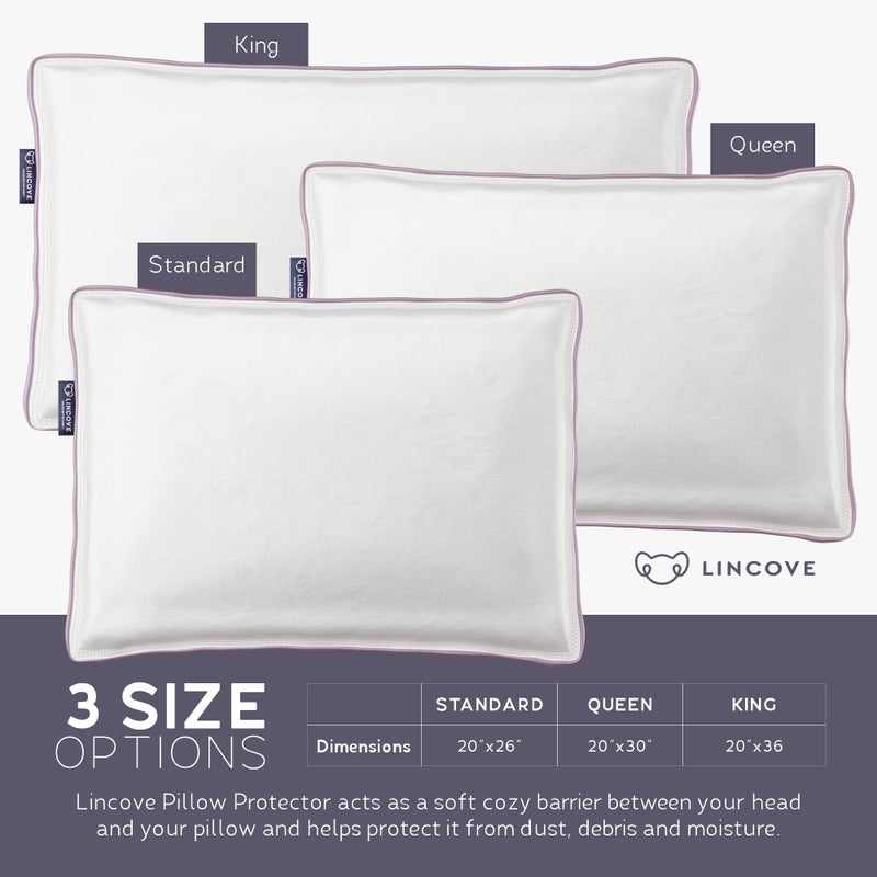 Lincove 100% Cotton Sateen Pillow Protector Cover - Zipper Pillow Cover - 500 Thread Count Luxury Cotton - Zippered Dust Pillow Protector Bed Pillow Case, King Size, 20â€x36â€ â€“ 2 Pack - Image 4