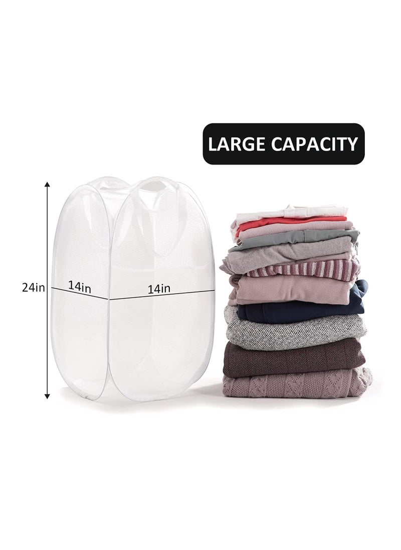 TYCOM - Foldable Pop Up Net Laundry Basket  Storage Solution  Compact Bin  Mesh Collapsible Bag  Laundry Hamper  Collapsible Laundry Basket with Durable Handles & Side (White) - Image 1