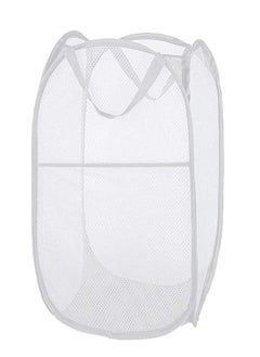 TYCOM Foldable Pop Up Net Laundry Basket  Storage Solution  Compact Bin  Mesh Collapsible Bag  Laundry Hamper  Collapsible Laundry Basket with Durable Handles & Side (White)  - Image 1