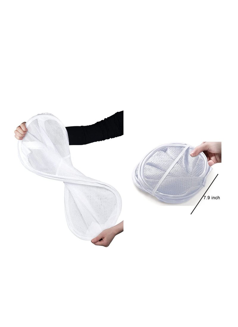 TYCOM - Foldable Pop Up Net Laundry Basket  Storage Solution  Compact Bin  Mesh Collapsible Bag  Laundry Hamper  Collapsible Laundry Basket with Durable Handles & Side (White) - Image 1