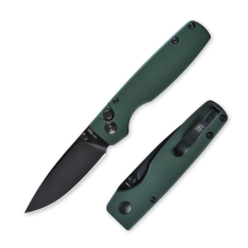 Kizer Original EDC Knife Green Aluminum Handle and 3 Blade Pocket Knife with Thumb Stud Daily Carry V3605E2