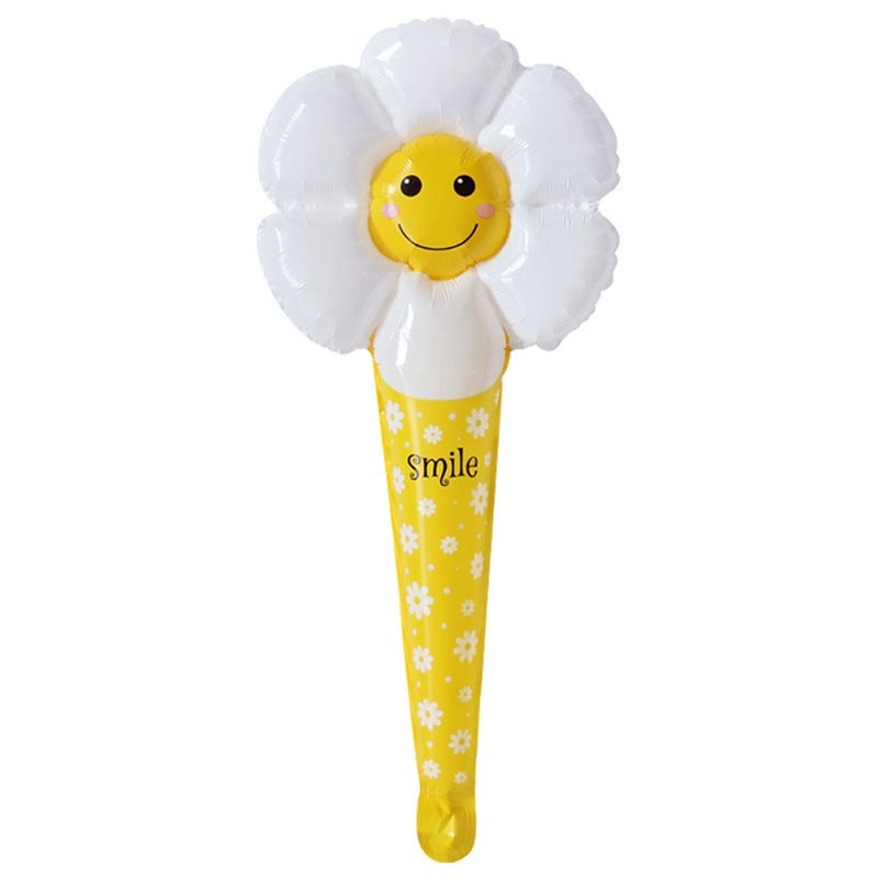 New Smiley Daisy Handheld Stick Medium Stick Aluminum Film Balloon Headwear Headband Stall Push-Sweep Code Activity Balloon - Image 1