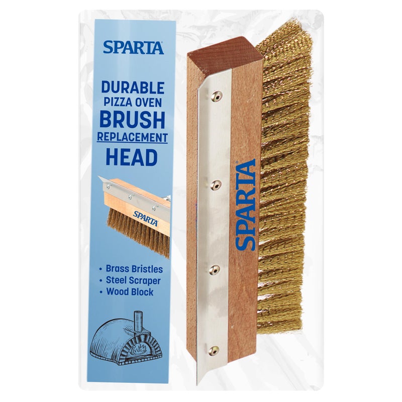 SPARTA Pizza Oven Brush Replacement Head with Crimped Brass Bristles and Stainless-Steel Scraper, Durable, Ideal for Commercial Kitchens, 10 Inches, Wood - Image 1