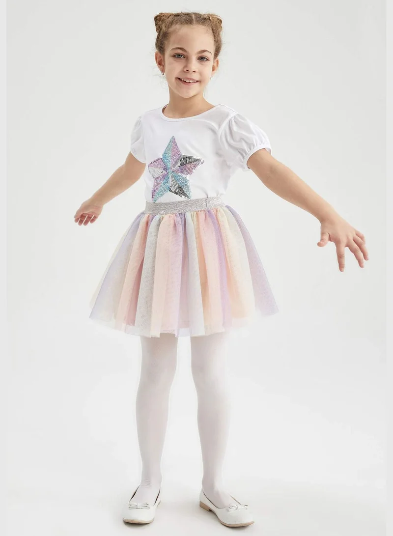 DeFacto Elasticated Waist Rainbow Print Tulle Skirt
