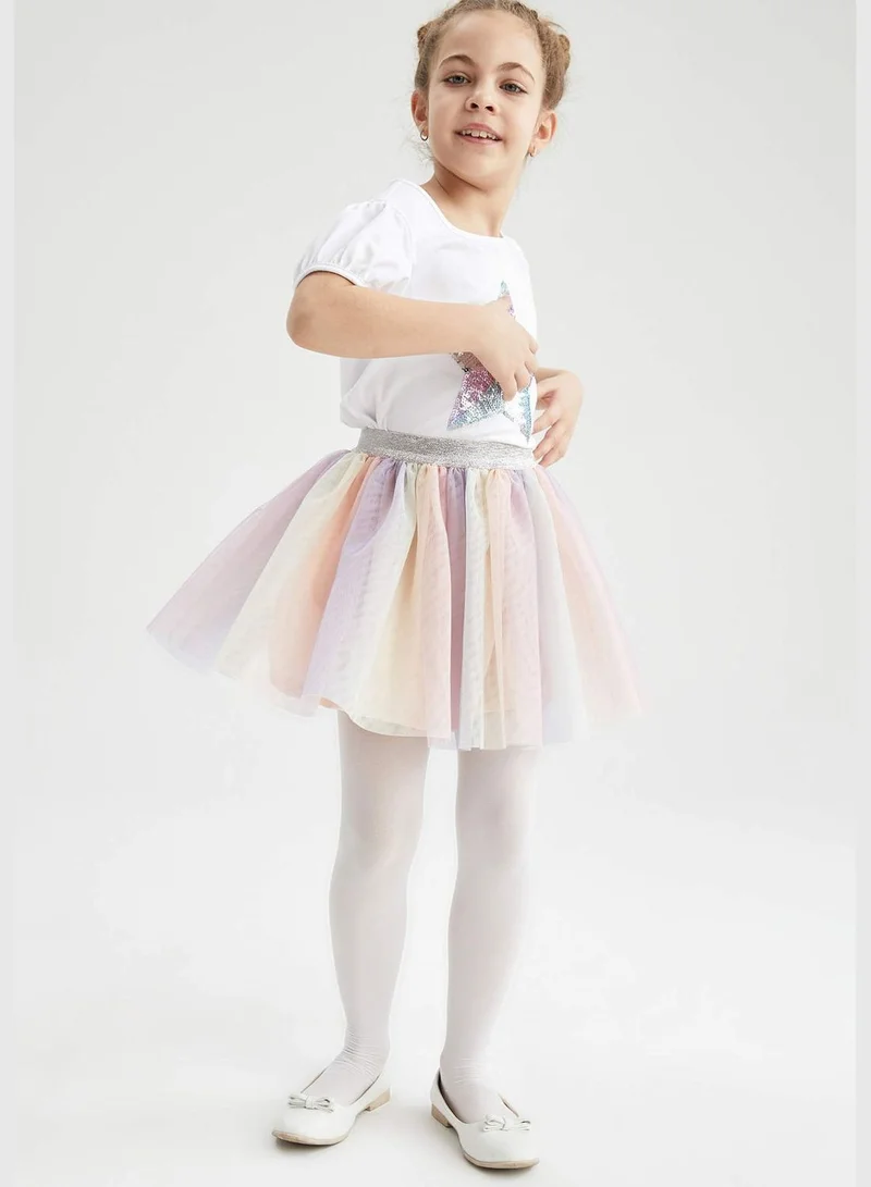 DeFacto Elasticated Waist Rainbow Print Tulle Skirt