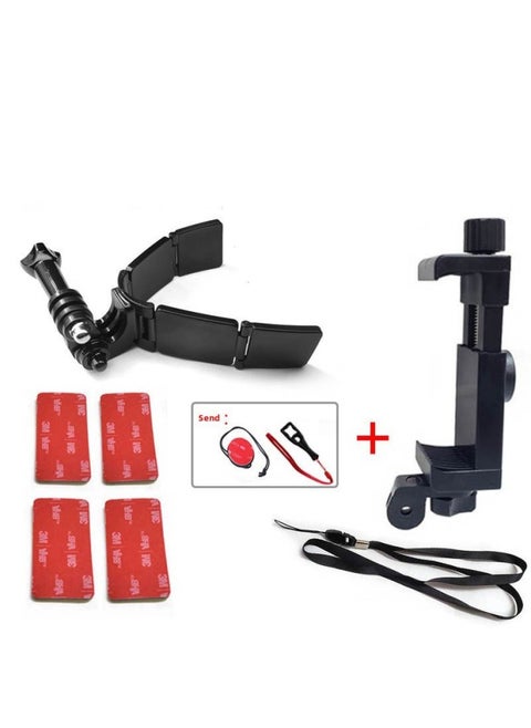 Digital Computer Sports Camera Accessories - Lens Hood For Gopro Hero 4 3 3 2 1 - Prevents Light Leakage Lens Flare-Color:Hinge Type Helmet Chin Bracket (including 4 Pieces Of Glue) + Mobile Phone Clip + Lanyard (bag)