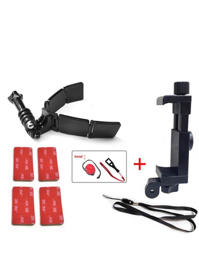 Generic - Digital Computer Sports Camera Accessories - Lens Hood For Gopro Hero 4 3 3 2 1 - Prevents Light Leakage Lens Flare-Color:Hinge Type Helmet Chin Bracket (including 4 Pieces Of Glue) + Mobile Phone Clip + Lanyard (bag) - Image 1