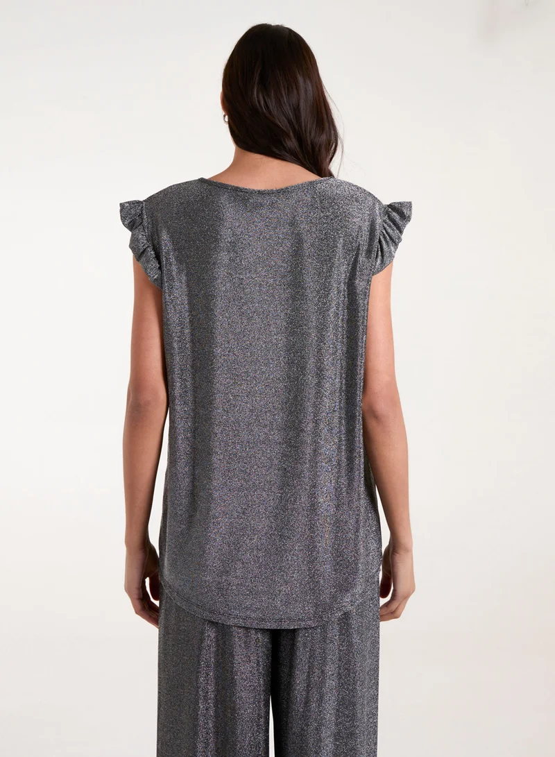 Blue Vanilla Frill Sleeve Metallic Top