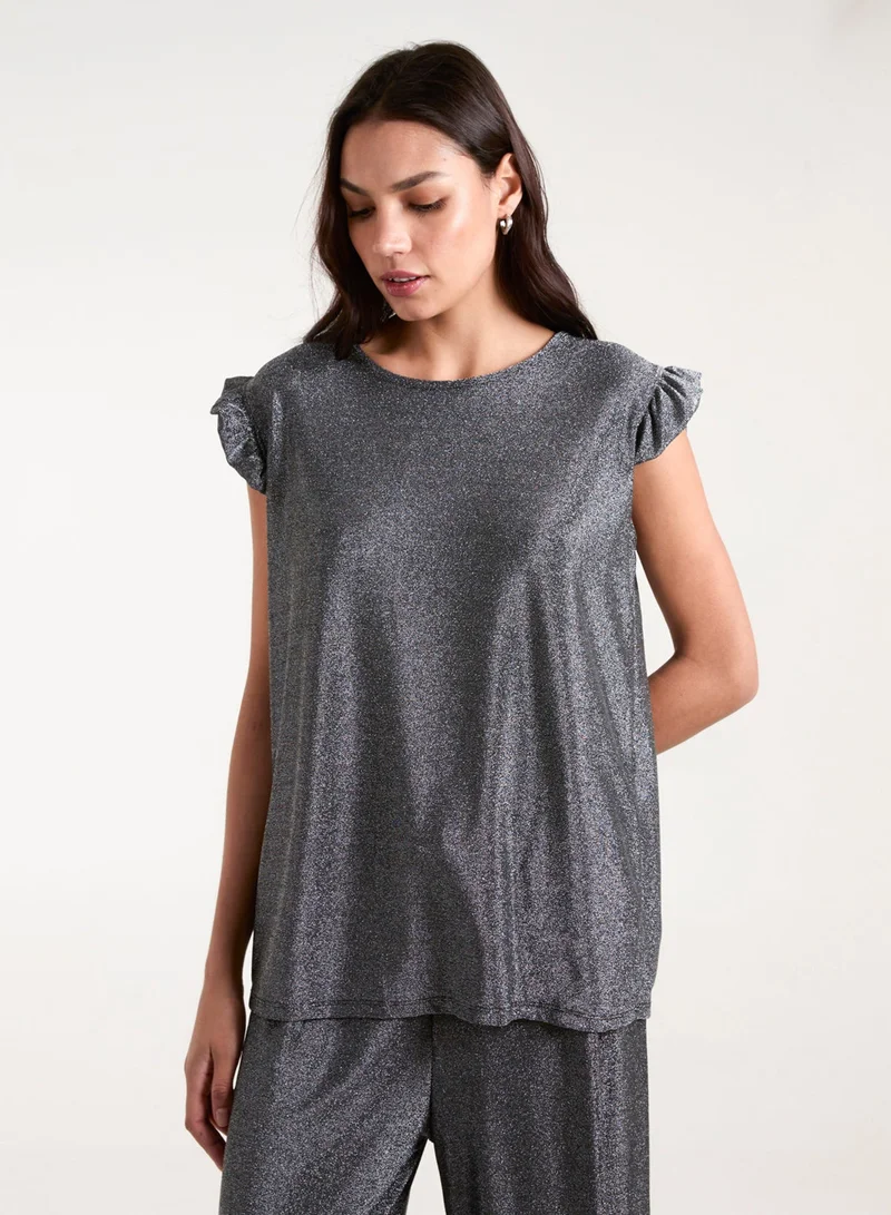 Blue Vanilla Frill Sleeve Metallic Top