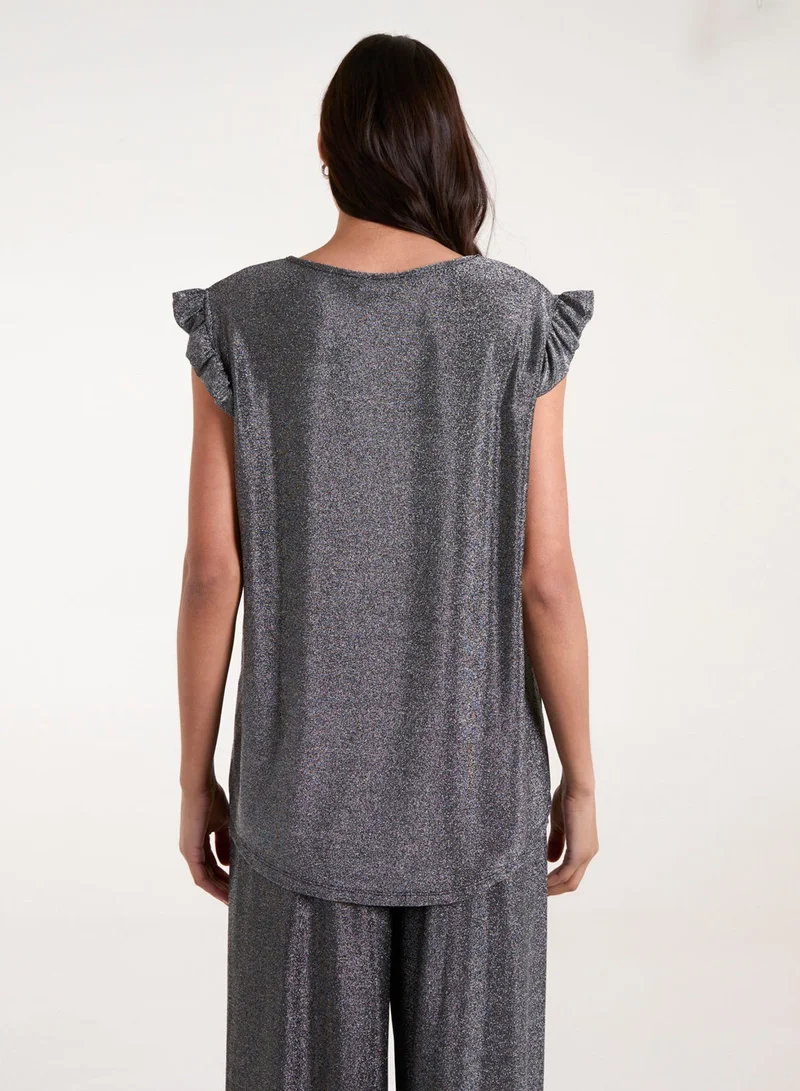 Blue Vanilla Frill Sleeve Metallic Top