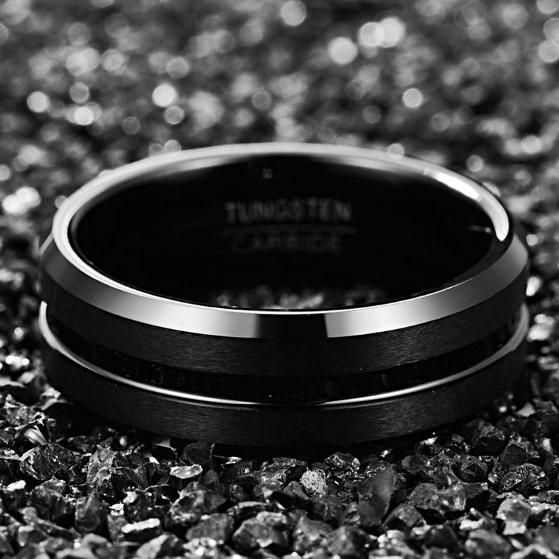 NUNCAD Tungsten Ring for Men Women Wedding Bands 4/6/8/10mm Width Multicolor Available Groove Beveled Edges Engraved I Love You Size 4 to 17 - Image 3