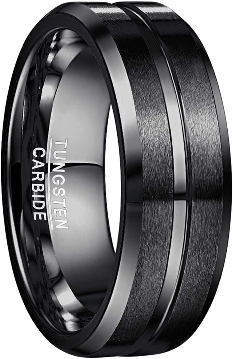 NUNCAD Tungsten Ring for Men Women Wedding Bands 4/6/8/10mm Width Multicolor Available Groove Beveled Edges Engraved I Love You Size 4 to 17 - Image 1