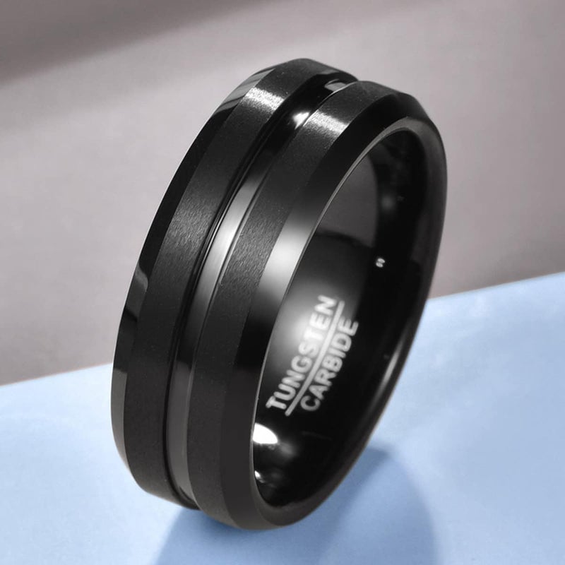 NUNCAD Tungsten Ring for Men Women Wedding Bands 4/6/8/10mm Width Multicolor Available Groove Beveled Edges Engraved I Love You Size 4 to 17 - Image 2