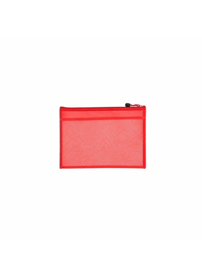 A6 Size Mesh Zipper File Bag, Red