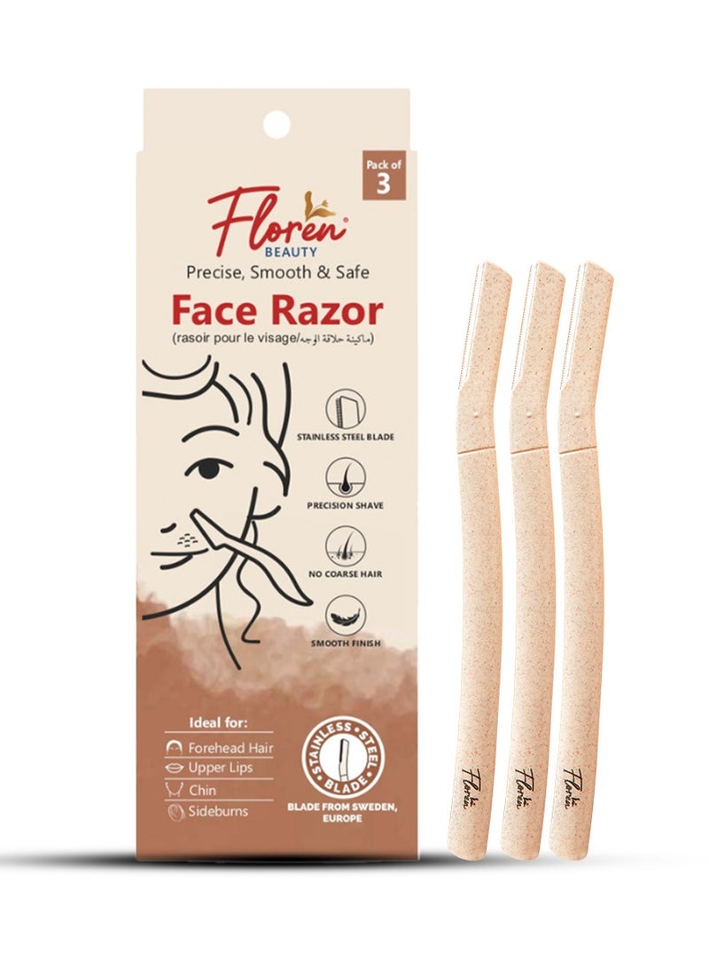 Floren Dermaplaning Tool with Precision Cover, 3ct | Dermaplane Razor, Face Razors for Women, Eyebrow Razor, Facial Razor, Dermaplaning Razor, Womens Face Razor, Peach Fuzz Remover - Image 1