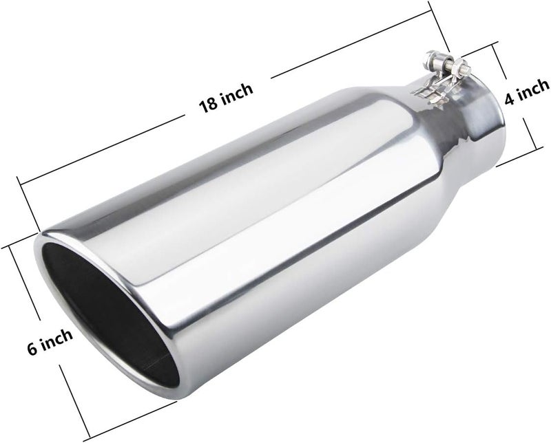 LCGP Diesel Exhaust Tip 4" Inlet, 6" Outlet, 18" Overall Length - Polished Stainless Steel Bolt-On Truck Tip - Image 2
