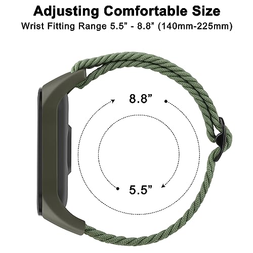 Tobfit Nylon Single Loop Woven Watch Strap Compatible with Xiaomi Mi Band 3/4 / 5/6 / 7 / Amazfit Band 5 Smart Watch (Watch Not Included), Removable Sport Belt for Men and Women(Green) - Image 4