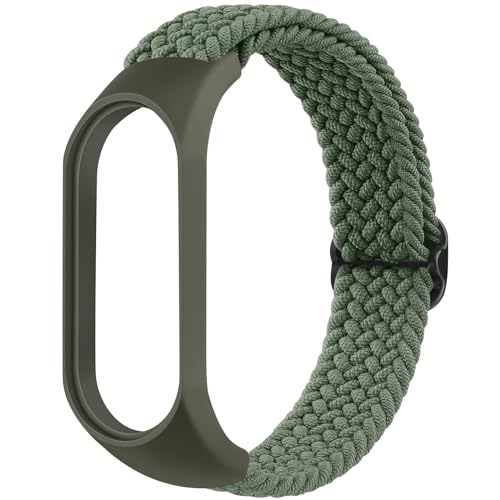 Tobfit Nylon Single Loop Woven Watch Strap Compatible with Xiaomi Mi Band 3/4 / 5/6 / 7 / Amazfit Band 5 Smart Watch (Watch Not Included), Removable Sport Belt for Men and Women(Green) - Image 1