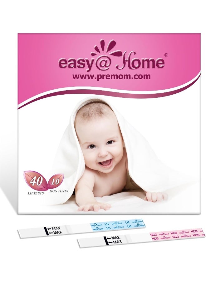 Easy@Home Ovulation Test Kit Powered by Premom Predictor APP, 40 and 10 Pregnancy Strips, 40LH +10HCG - Image 1